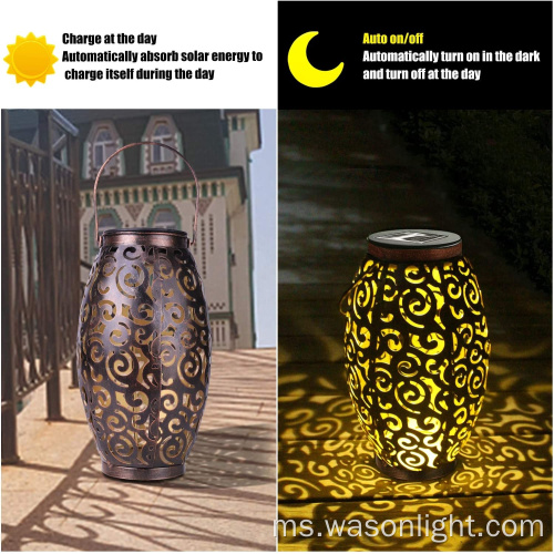 Retro Metal Waterproof Patio Yard Pathway Hiasan LED Table Solar Light Outdoor Hanging Garden Solar Lantern with Handle